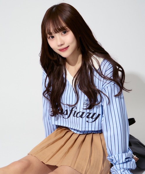 ALLuRing ChaRm（アリュリングチャーム）の「Striped Short Polo / ストライプショート丈ポロ（シャツ/ブラウス・レディース・ブルー・S/M）」の15枚目の写真