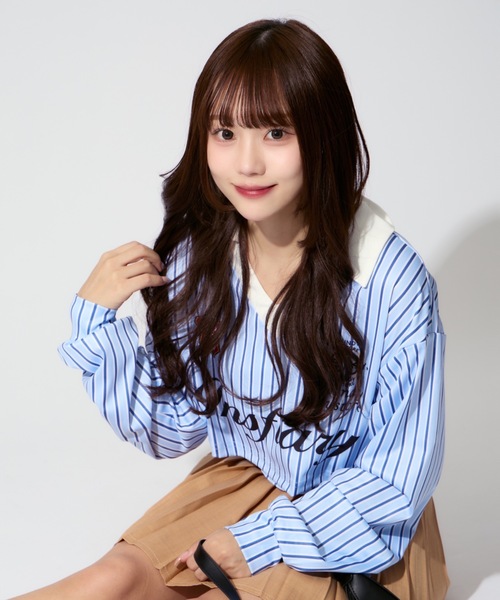 ALLuRing ChaRm（アリュリングチャーム）の「Striped Short Polo / ストライプショート丈ポロ（シャツ/ブラウス・レディース・ブルー・S/M）」の16枚目の写真