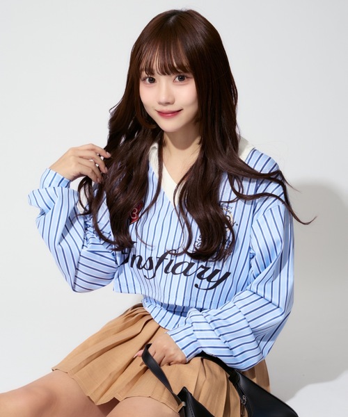 ALLuRing ChaRm（アリュリングチャーム）の「Striped Short Polo / ストライプショート丈ポロ（シャツ/ブラウス・レディース・ブルー・S/M）」の17枚目の写真