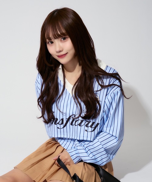 ALLuRing ChaRm（アリュリングチャーム）の「Striped Short Polo / ストライプショート丈ポロ（シャツ/ブラウス・レディース・ブルー・S/M）」の18枚目の写真