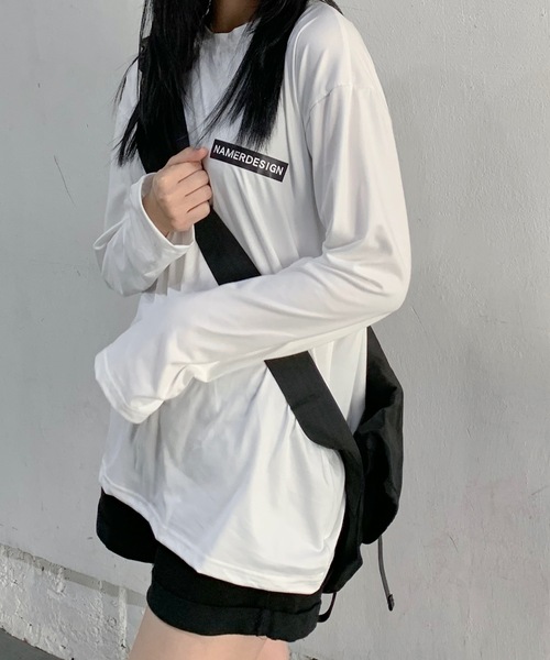 SHEPP(シープ)の「ビッグシルエットワンポイントロンT ユニセックス(Tシャツ/カットソー・レディース・ワイン/ブラック/ホワイト・M/L)」の2枚目の写真