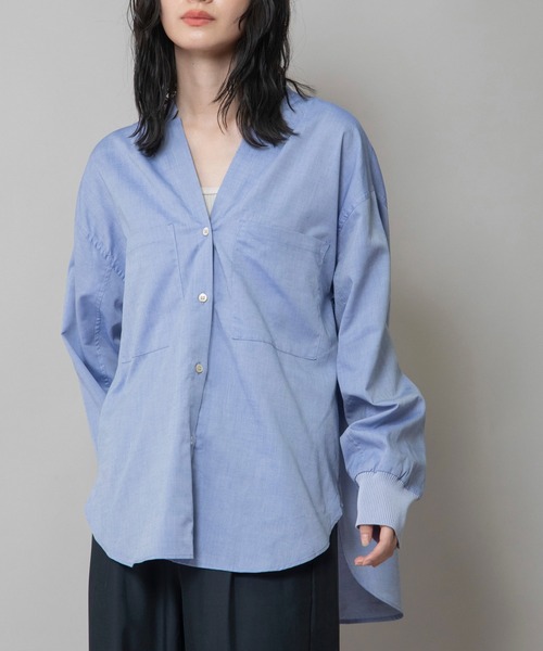 Munich（ミューニック）の「コットンリヨセルオックスリブカフシャツ（シャツ/ブラウス・レディース・ホワイト/ブラック/サックスブルー/ネイビー×ホワイト/ベージュ系その他/ブラック×ホワイト/ライトベージュ・FREE）」の6枚目の写真