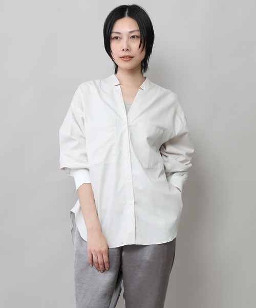 Munich（ミューニック）の「コットンリヨセルオックスリブカフシャツ（シャツ/ブラウス・レディース・ホワイト/ブラック/サックスブルー/ネイビー×ホワイト/ベージュ系その他/ブラック×ホワイト/ライトベージュ・FREE）」の5枚目の写真