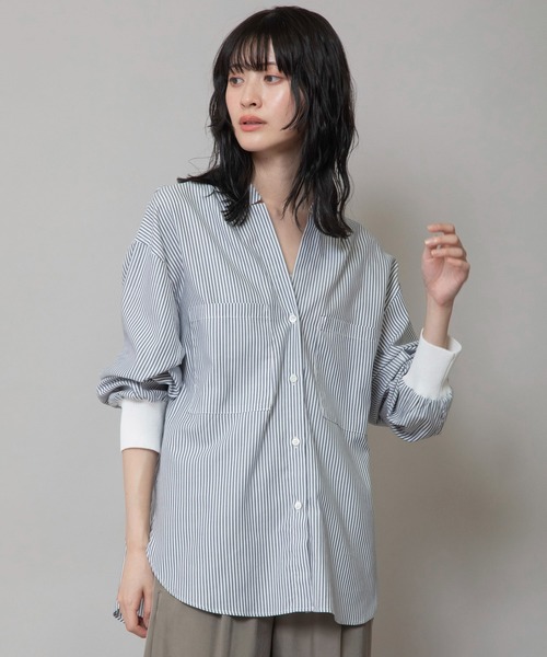 Munich（ミューニック）の「コットンリヨセルオックスリブカフシャツ（シャツ/ブラウス・レディース・ホワイト/ブラック/サックスブルー/ネイビー×ホワイト/ベージュ系その他/ブラック×ホワイト/ライトベージュ・FREE）」の7枚目の写真