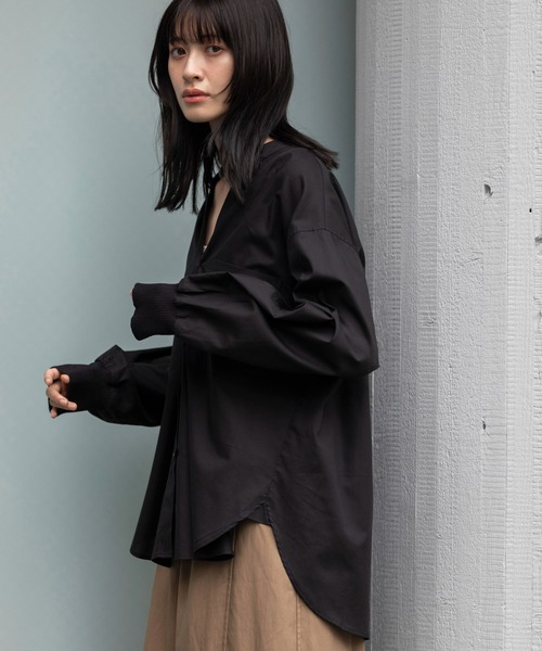 Munich（ミューニック）の「コットンリヨセルオックスリブカフシャツ（シャツ/ブラウス・レディース・ホワイト/ブラック/サックスブルー/ネイビー×ホワイト/ベージュ系その他/ブラック×ホワイト/ライトベージュ・FREE）」の18枚目の写真