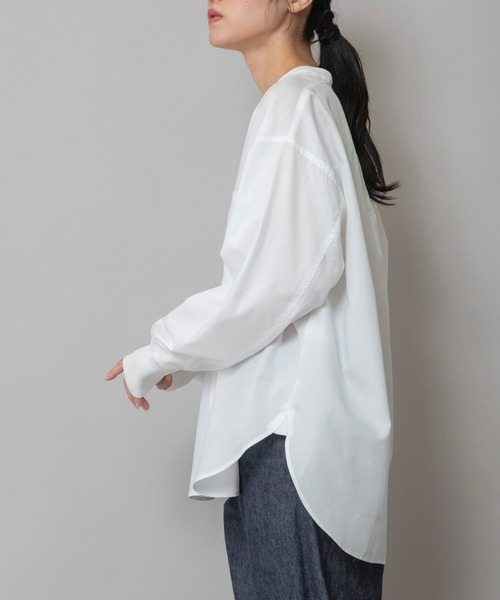 Munich（ミューニック）の「コットンリヨセルオックスリブカフシャツ（シャツ/ブラウス・レディース・ホワイト/ブラック/サックスブルー/ネイビー×ホワイト/ベージュ系その他/ブラック×ホワイト/ライトベージュ・FREE）」の13枚目の写真