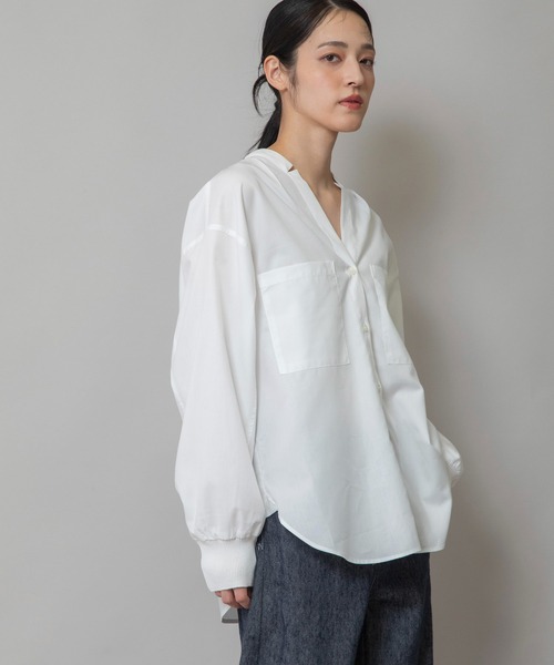 Munich（ミューニック）の「コットンリヨセルオックスリブカフシャツ（シャツ/ブラウス・レディース・ホワイト/ブラック/サックスブルー/ネイビー×ホワイト/ベージュ系その他/ブラック×ホワイト/ライトベージュ・FREE）」の14枚目の写真