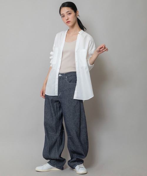 Munich（ミューニック）の「コットンリヨセルオックスリブカフシャツ（シャツ/ブラウス・レディース・ホワイト/ブラック/サックスブルー/ネイビー×ホワイト/ベージュ系その他/ブラック×ホワイト/ライトベージュ・FREE）」の15枚目の写真