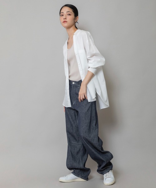 Munich（ミューニック）の「コットンリヨセルオックスリブカフシャツ（シャツ/ブラウス・レディース・ホワイト/ブラック/サックスブルー/ネイビー×ホワイト/ベージュ系その他/ブラック×ホワイト/ライトベージュ・FREE）」の8枚目の写真