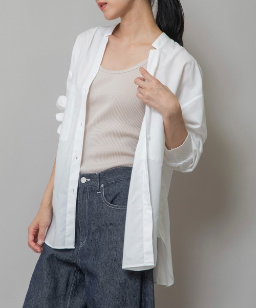 Munich（ミューニック）の「コットンリヨセルオックスリブカフシャツ（シャツ/ブラウス・レディース・ホワイト/ブラック/サックスブルー/ネイビー×ホワイト/ベージュ系その他/ブラック×ホワイト/ライトベージュ・FREE）」の9枚目の写真