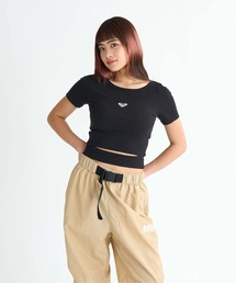 CHEEKIE PEEKIE /ロキシーロゴショート丈カッティングデザイン半袖Tシャツ
