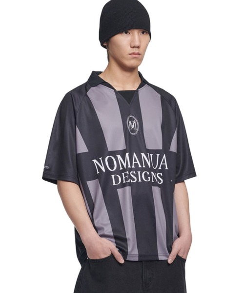 NOMANUAL(NOMANUAL)の「A'GEM/9 × .kom 『NOMANUAL/ノーマニュアル』 STRIPE FOOTBALL SHIRT/ストライプ フットボールシャツ(ポロシャツ・レディース・ホワイト/グレー/ブルー・M/L)」の3枚目の写真