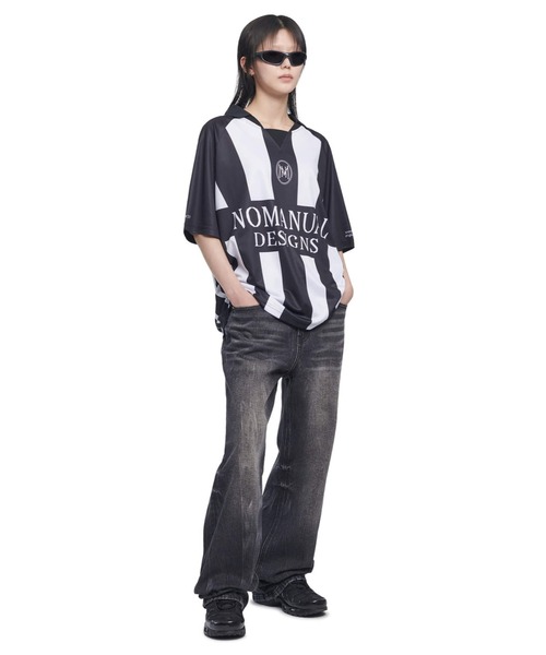 ポロシャツ ポロ A'GEM/9 × .kom 「NOMANUAL/ノーマニュアル」 STRIPE FOOTBALL SHIRT/ストライプ フットボ NOMANUAL ポロシャツ ポロ A'GEM/9 × .kom 「NOMANUAL/ノー