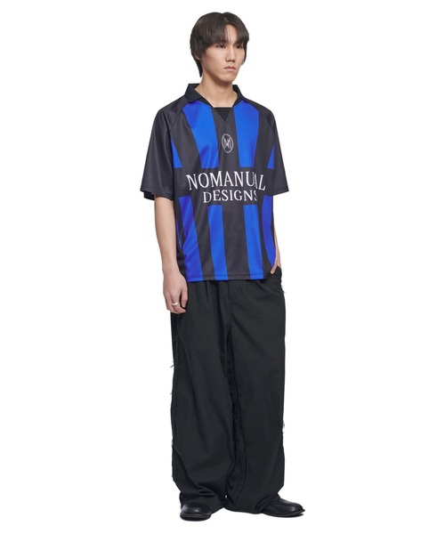 NOMANUAL(NOMANUAL)の「A'GEM/9 × .kom 『NOMANUAL/ノーマニュアル』 STRIPE FOOTBALL SHIRT/ストライプ フットボールシャツ(ポロシャツ・レディース・ホワイト/グレー/ブルー・M/L)」の9枚目の写真