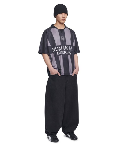 NOMANUAL(NOMANUAL)の「A'GEM/9 × .kom 『NOMANUAL/ノーマニュアル』 STRIPE FOOTBALL SHIRT/ストライプ フットボールシャツ(ポロシャツ・レディース・ホワイト/グレー/ブルー・M/L)」の5枚目の写真