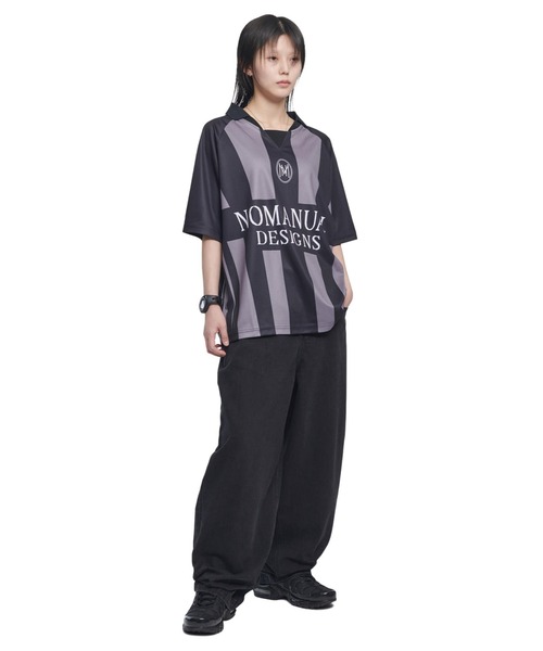 NOMANUAL(NOMANUAL)の「A'GEM/9 × .kom 『NOMANUAL/ノーマニュアル』 STRIPE FOOTBALL SHIRT/ストライプ フットボールシャツ(ポロシャツ・レディース・ホワイト/グレー/ブルー・M/L)」の7枚目の写真