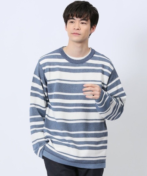 m.f.editorial(エムエフエディトリアル)の【ストレッチ ウォッシャブル】タカキュー 透かし編みクルーニット&長袖Tシャツ アンサンブル(アンサンブル)