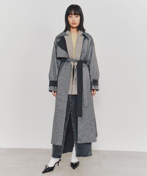 UNITED TOKYO(ユナイテッドトウキョウ)の「【完売間近!】Wマテリアルロングコート|ストレッチ/春服/秋服(トレンチコート・レディース・ブラック/ベージュ/マルチ・1/2)」の14枚目の写真