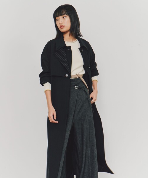 完売間近！】Wマテリアルロングコート｜ストレッチ/春服