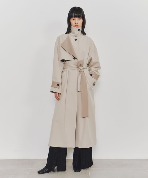 UNITED TOKYO(ユナイテッドトウキョウ)の「【完売間近!】Wマテリアルロングコート|ストレッチ/春服/秋服(トレンチコート・レディース・ブラック/ベージュ/マルチ・1/2)」の19枚目の写真