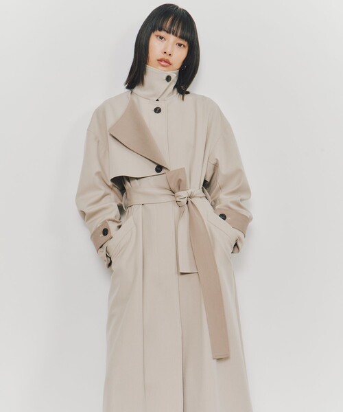 UNITED TOKYO(ユナイテッドトウキョウ)の「【完売間近!】Wマテリアルロングコート|ストレッチ/春服/秋服(トレンチコート・レディース・ブラック/ベージュ/マルチ・1/2)」の18枚目の写真