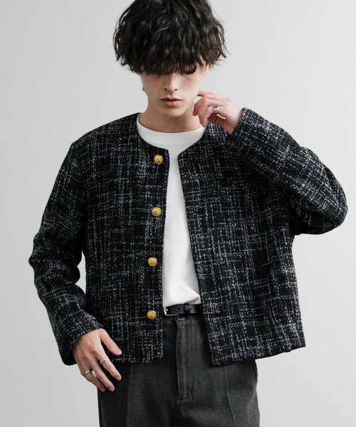 セール】新色追加 ツイード/チェックラメツイードゴールドボタン