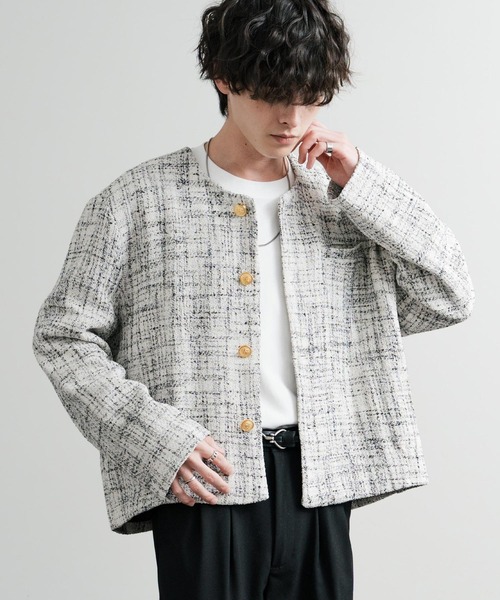 セール】新色追加 ツイード/チェックラメツイードゴールドボタン