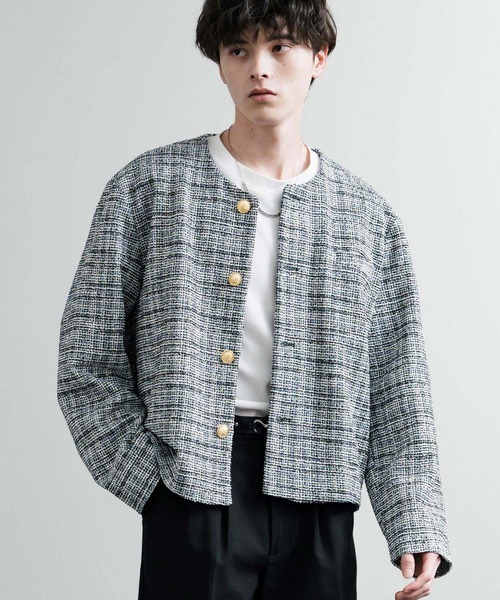 セール】新色追加 ツイード/チェックラメツイードゴールドボタン