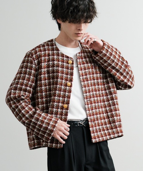 セール】新色追加 ツイード/チェックラメツイードゴールドボタン
