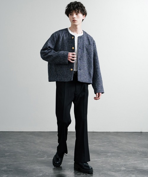 セール】新色追加 ツイード/チェックラメツイードゴールドボタン