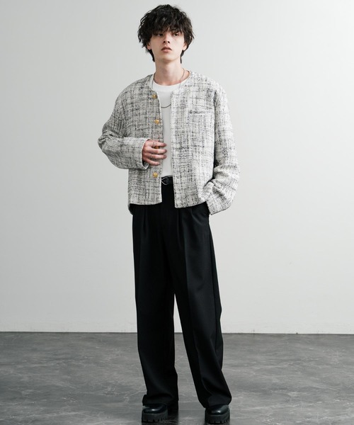 セール】新色追加 ツイード/チェックラメツイードゴールドボタン