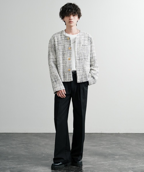 セール】新色追加 ツイード/チェックラメツイードゴールドボタン