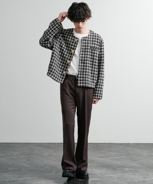 セール】新色追加 ツイード/チェックラメツイードゴールドボタン