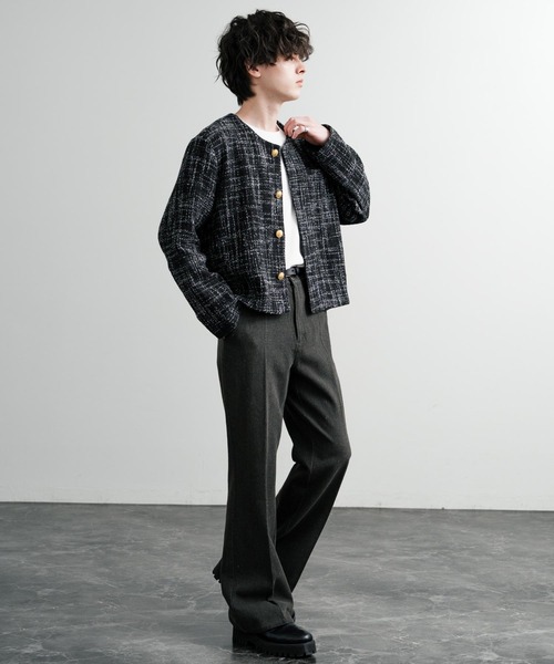 セール】新色追加 ツイード/チェックラメツイードゴールドボタン