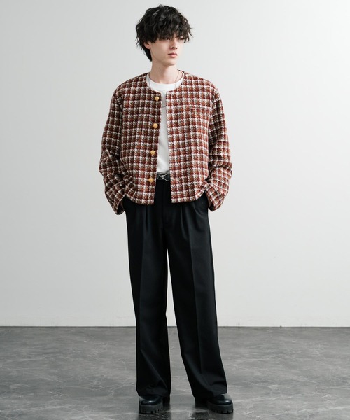 セール】新色追加 ツイード/チェックラメツイードゴールドボタン