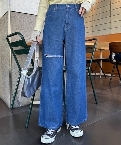 CIAOPANIC TYPY（チャオパニックティピー）の「【willow】ポイント裾刺繍デニム（その他パンツ・レディース・オフホワイト/ブルー・SMALL/MEDIUM）」の4枚目の写真