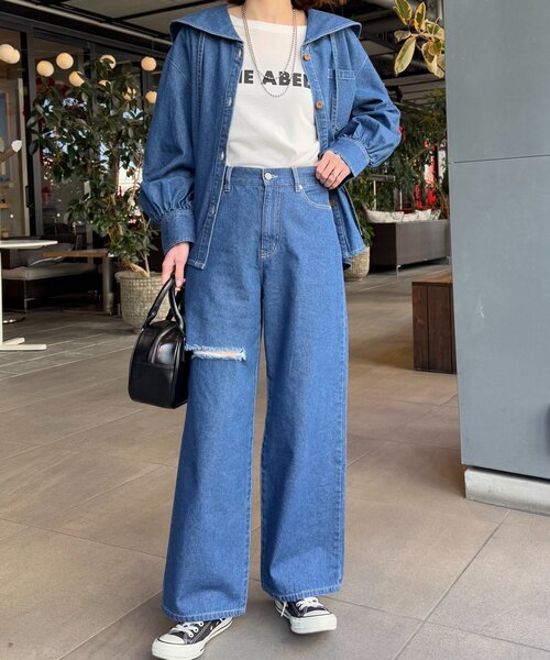 CIAOPANIC TYPY（チャオパニックティピー）の「【willow】ポイント裾刺繍デニム（その他パンツ・レディース・オフホワイト/ブルー・SMALL/MEDIUM）」の5枚目の写真