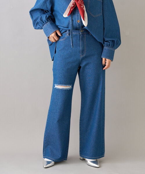 CIAOPANIC TYPY（チャオパニックティピー）の「【willow】ポイント裾刺繍デニム（その他パンツ・レディース・オフホワイト/ブルー・SMALL/MEDIUM）」の8枚目の写真