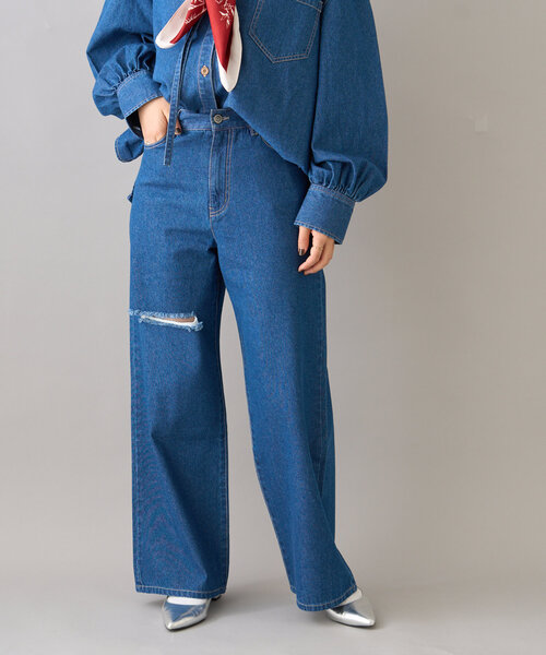 CIAOPANIC TYPY（チャオパニックティピー）の「【willow】ポイント裾刺繍デニム（その他パンツ・レディース・オフホワイト/ブルー・SMALL/MEDIUM）」の9枚目の写真