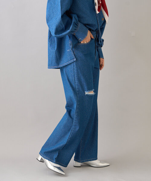 CIAOPANIC TYPY（チャオパニックティピー）の「【willow】ポイント裾刺繍デニム（その他パンツ・レディース・オフホワイト/ブルー・SMALL/MEDIUM）」の10枚目の写真