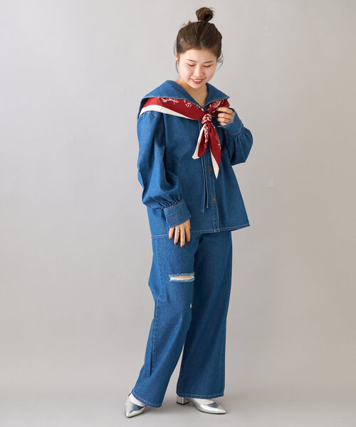 CIAOPANIC TYPY（チャオパニックティピー）の「【willow】ポイント裾刺繍デニム（その他パンツ・レディース・オフホワイト/ブルー・SMALL/MEDIUM）」の17枚目の写真