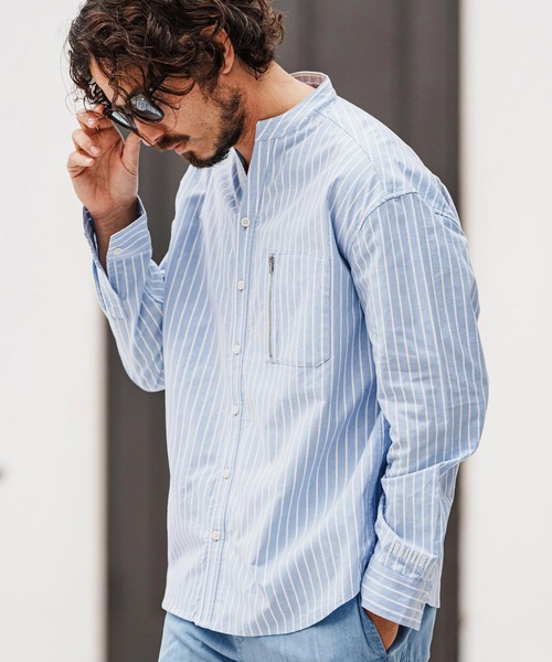 felkod(フィルコッド)の「ms6009- Zip Pocket Stripe Band collar Shirts バンドカラーシャツ(シャツ/ブラウス・メンズ・ブルー系その他/ブラック系その他・L/M/S)」の16枚目の写真