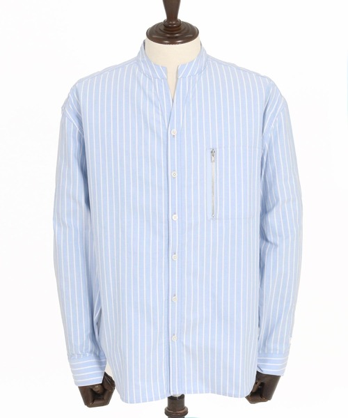 felkod(フィルコッド)の「ms6009- Zip Pocket Stripe Band collar Shirts バンドカラーシャツ(シャツ/ブラウス・メンズ・ブルー系その他/ブラック系その他・L/M/S)」の4枚目の写真