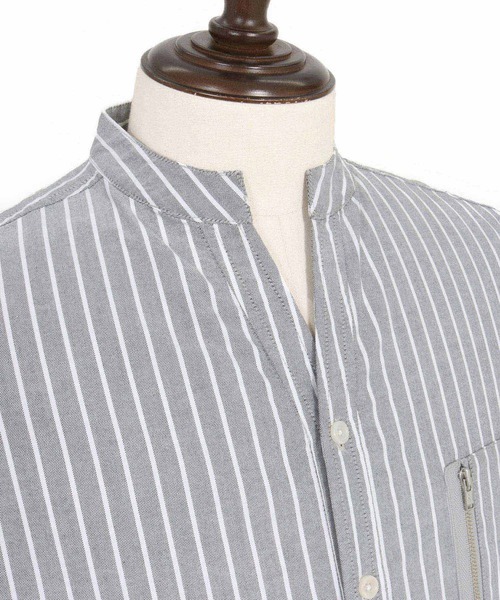 felkod(フィルコッド)の「ms6009- Zip Pocket Stripe Band collar Shirts バンドカラーシャツ(シャツ/ブラウス・メンズ・ブルー系その他/ブラック系その他・L/M/S)」の9枚目の写真