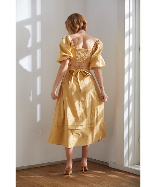 Sweetheart Linen Long Dress スカラップカットアウトドレス