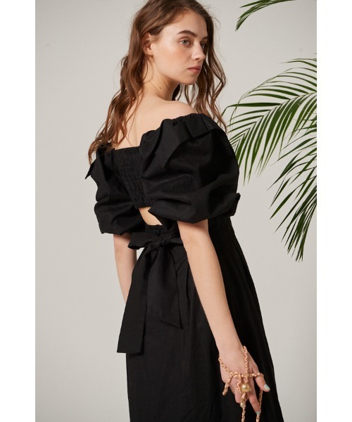 Estella.K（エステラケー）の「Sweetheart Linen Long Dress スカラップカットアウトドレス（ワンピース・レディース・ブラック/イエロー・FREE）」の3枚目の写真