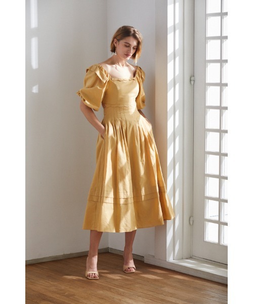 Estella.K（エステラケー）の「Sweetheart Linen Long Dress スカラップカットアウトドレス（ワンピース・レディース・ブラック/イエロー・FREE）」の16枚目の写真