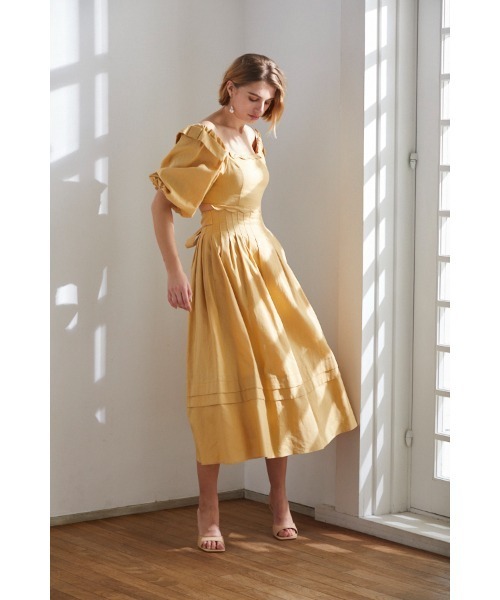 Estella.K（エステラケー）の「Sweetheart Linen Long Dress スカラップカットアウトドレス（ワンピース・レディース・ブラック/イエロー・FREE）」の11枚目の写真