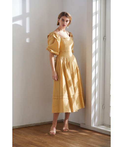 Estella.K（エステラケー）の「Sweetheart Linen Long Dress スカラップカットアウトドレス（ワンピース・レディース・ブラック/イエロー・FREE）」の12枚目の写真