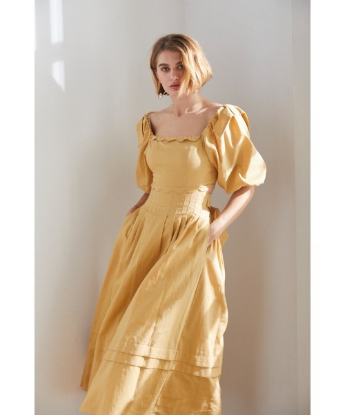 Estella.K（エステラケー）の「Sweetheart Linen Long Dress スカラップカットアウトドレス（ワンピース・レディース・ブラック/イエロー・FREE）」の14枚目の写真
